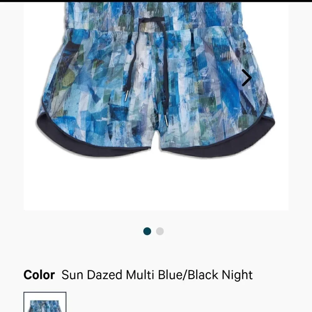 LULULEMON CHOOSE A SIDE SHORTS - BLACK NIGHT AND SUN DAZED MULTI BLUE, SIZE 4